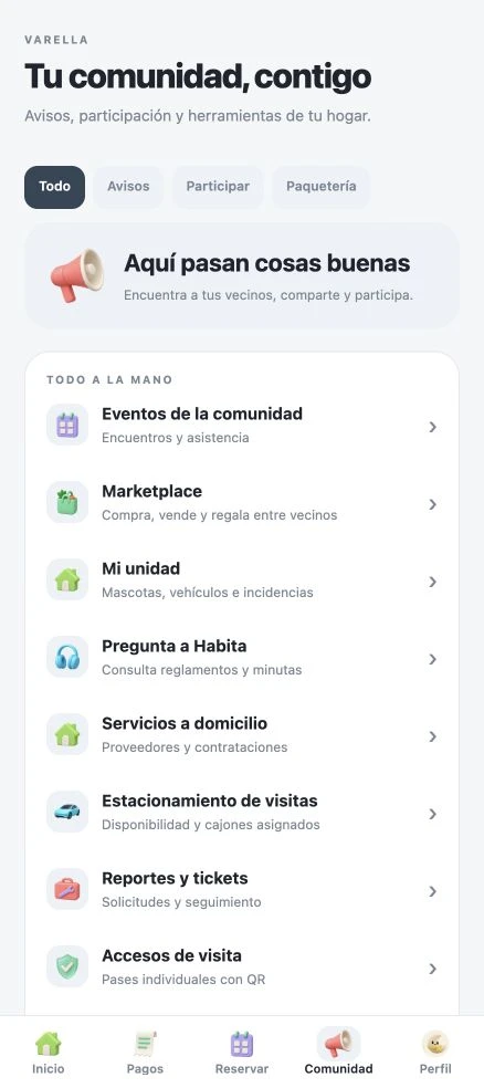 Actual Habita community screen