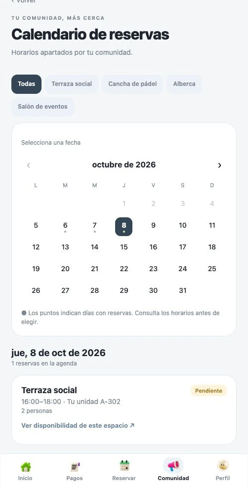 Actual Habita booking screen