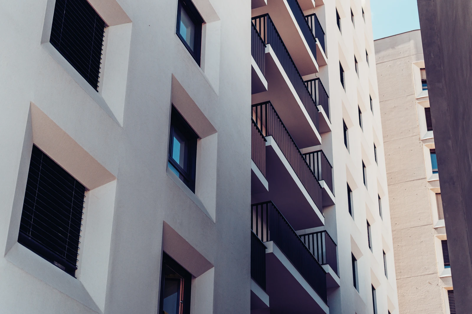 Residential building facades and balconies